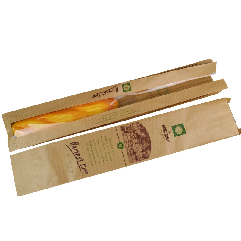 

100Pcs Bread Bag 57x10x4cm kraft paper Food Packaging Bakery Baking Baguette paper bread bags with window customized supplier