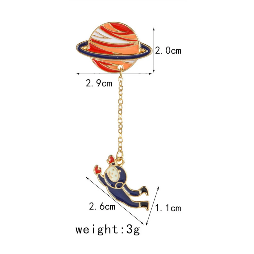 Милый мультфильм Луна Брошь с цепочкой Pin астронавт кулон красочный эмаль