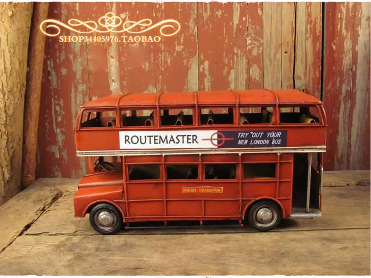 Vintage Handmade Metal Car British London Double-decker Bus Model Home Decoration Props Ornaments | Дом и сад