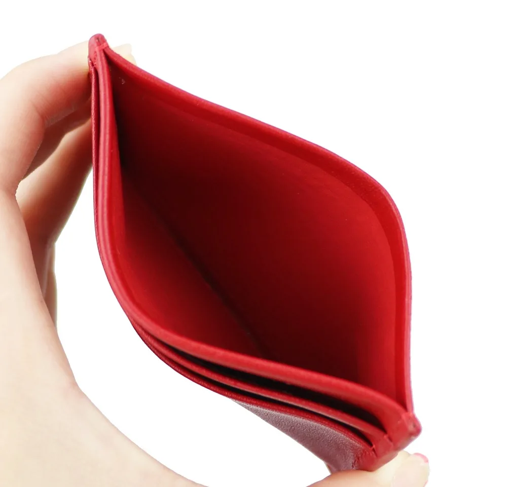 Модный красный чехол из гладкой телячьей кожи с 4 отделениями для карт и