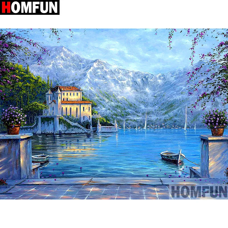 Алмазная 5D картина HOMFUN Дом Снежная гора вышивка крестиком сделай сам