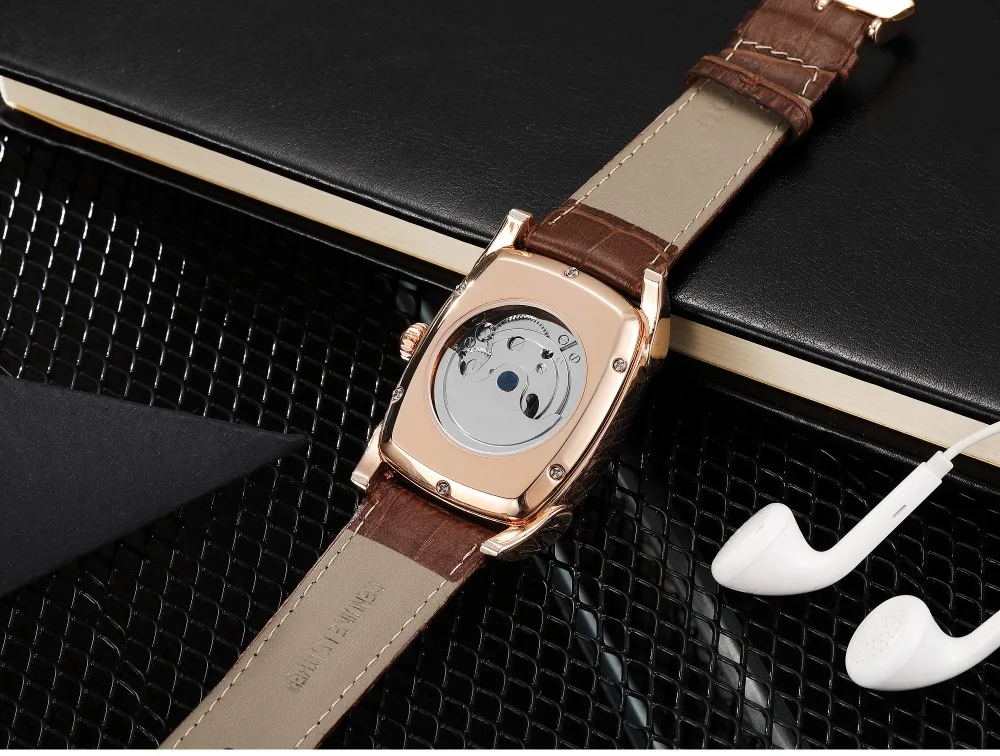 OUYAWEI мужские часы лучший бренд класса люкс Tonneau чехол Tourbillon автоматические механические фаза Луны Мужские часы кожаный ремешок наручные часы