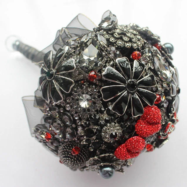 

EMS free shipping 2017 black and red wedding bouquet / bridal jewelry holding flowers wedding custom heart-shaped bouquet bridel