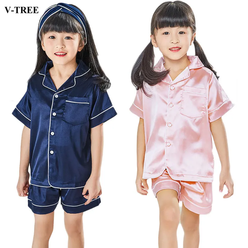 Детские шелковые пижамы Летние для девочек Мягкая одежда сна мальчиков Одежда