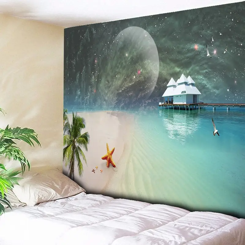 Moon Beach гобелен галактика настенный кокосовый гобелены художественный ковер