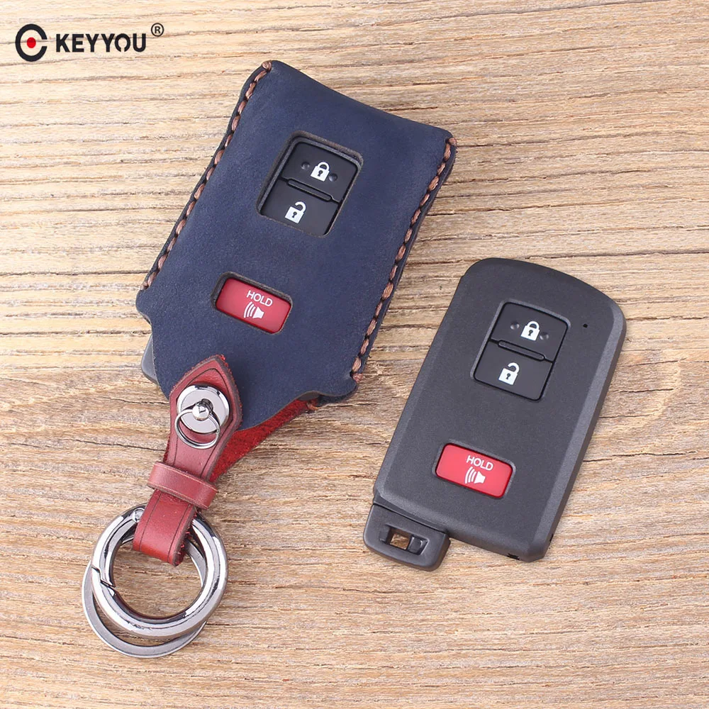 KEYYOU 2 + 1 кнопки из натуральной кожи чехол для автомобильного ключа Toyota Avalon Camry RAV4