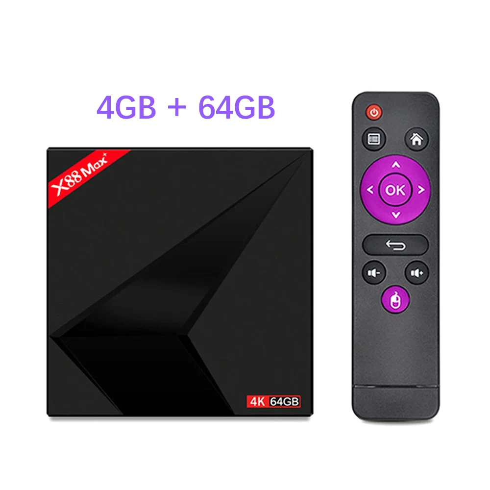 4G 64G Android 9,0 ТВ приставка 4 Гб 64 Гб X88 Max+ RK3318 четырехъядерный 64 бит Cortex-A53 100 м двойной Wifi BT4.0 H.265 4K медиаплеер Смарт ТВ приставка - Цвет: 4G 64G