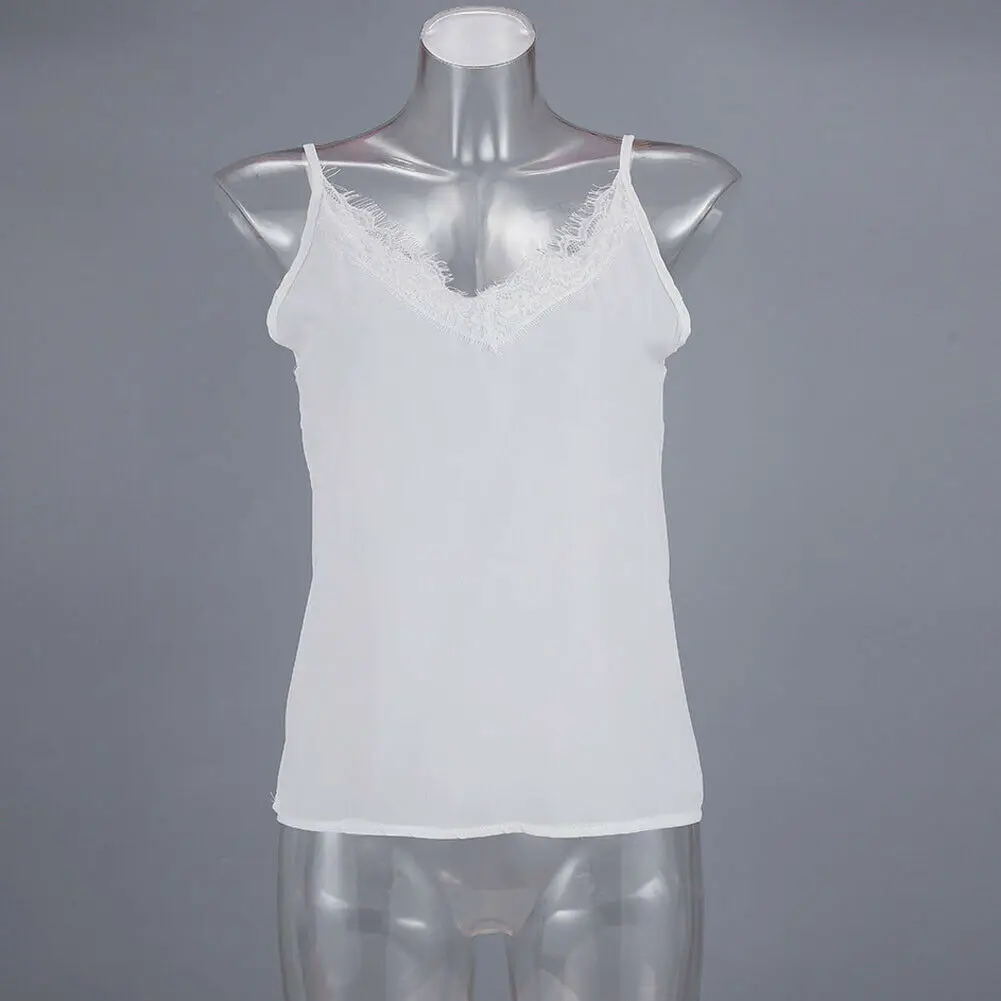 Fashion Women Summer Lace Floral V Neck Vest Top Sleeveless Blouse Casual Tank Tops Shirts Clothing Chiffon Solid Clothes | Женская
