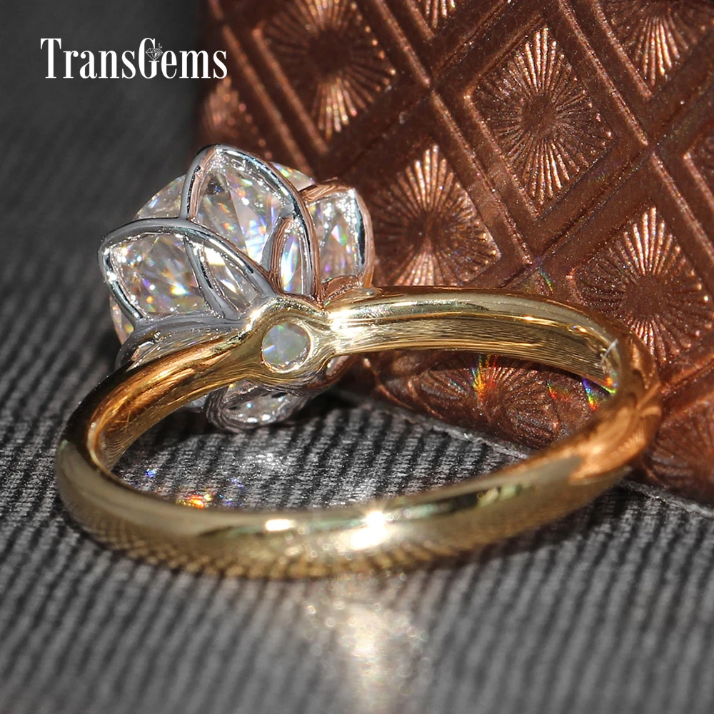 Обручальное кольцо Transgems 3ct Moissanite двухтонное обручальное с 14 к белым золотом и