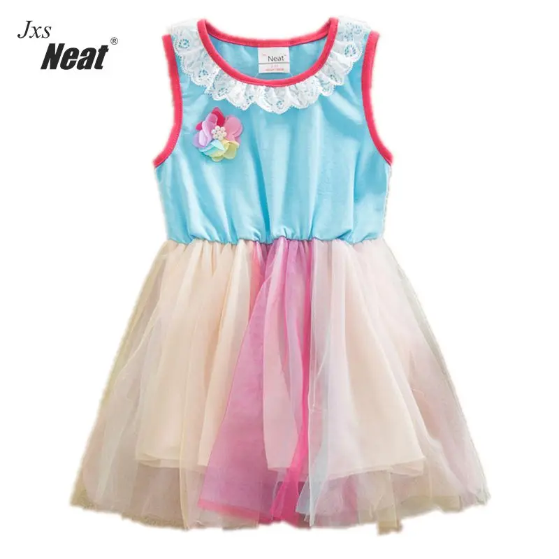 Girl dress neat O-neck cotton lace girl clothes flower decoration edge sleeveless fairy SD6632 | Детская одежда и обувь