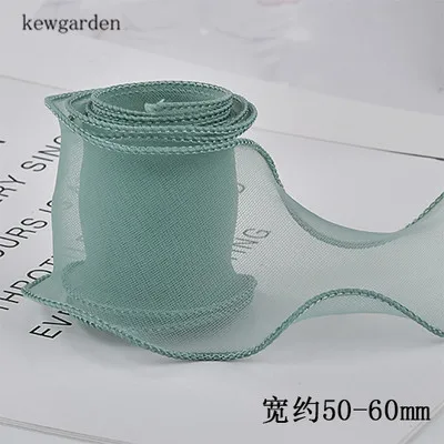 Зеленый Kewgarden DIY аксессуары для бантов атласная лента Волнистый Край Вуаль ленты вручную изготовленная лента упаковка Свадьба около 50-60 мм 5 м - Цвет: Зеленый