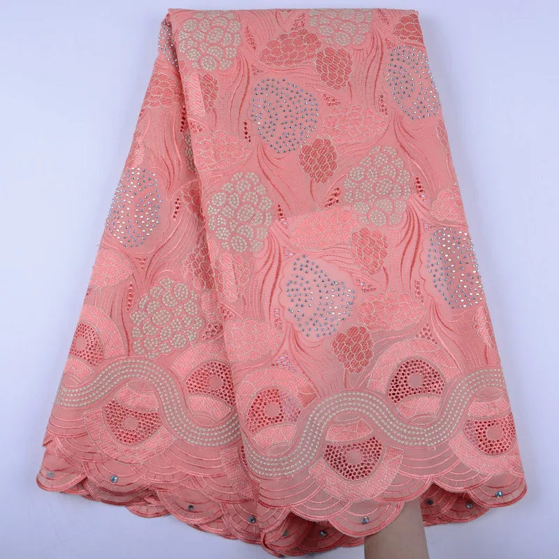 

Hot Sale Pink African Cotton Lace Fabric High Quality Nigeria Lace With Stones Swiss Voile Lace In Switzerland For Wedding S1046