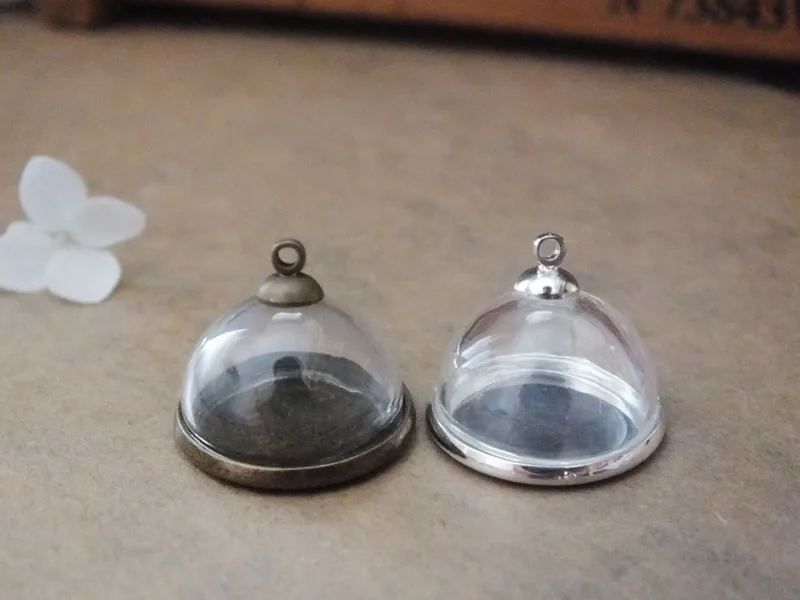 

Free ship!! 20mm glass globe dome with base bronze/silver glass vial pendant glass bottle necklace fashion pendant