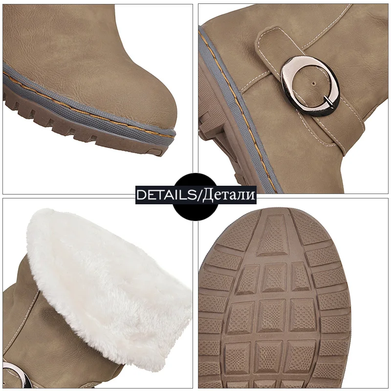 JK Plus Size 34-46 Low Thick Heels Women Boots Round Toe Flock Footwear Fashion Female Snow Mid Calf Shoes 2018 | Обувь