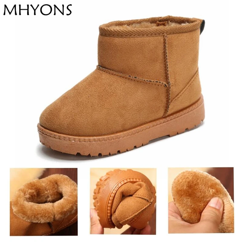 MHYONS/детская обувь для малышей Детские зимние теплые ботинки плюшевые зимние ботинки на толстой подошве для мальчиков и девочек большие размеры 22-33