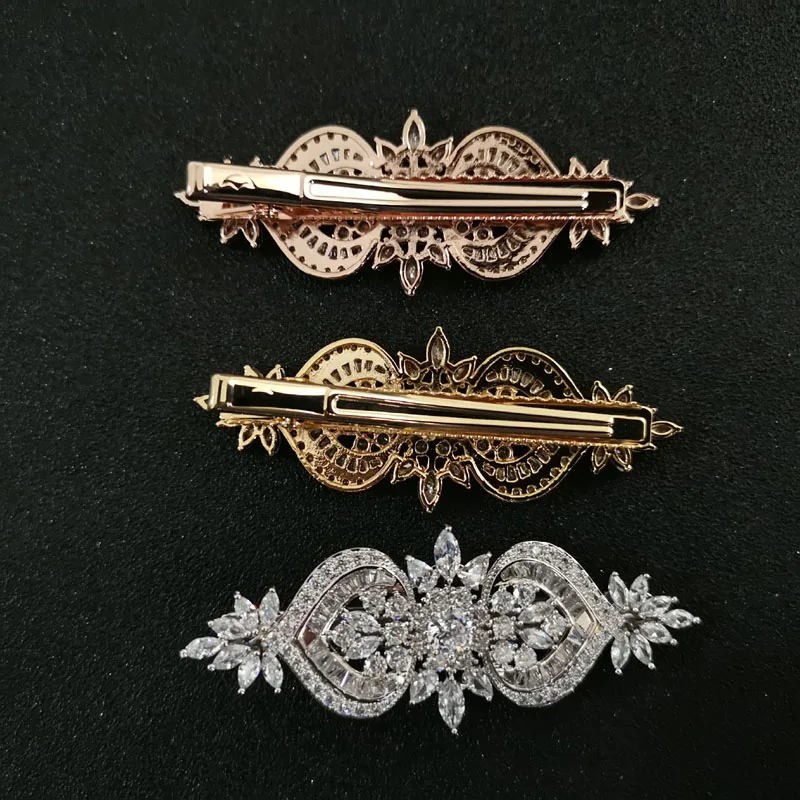 SLBRIDAL Prong Установка прозрачный кубический цирконий Свадебные Заколки для волос заколки Свадебные CZ головные уборы аксессуары для волос женские ювелирные изделия