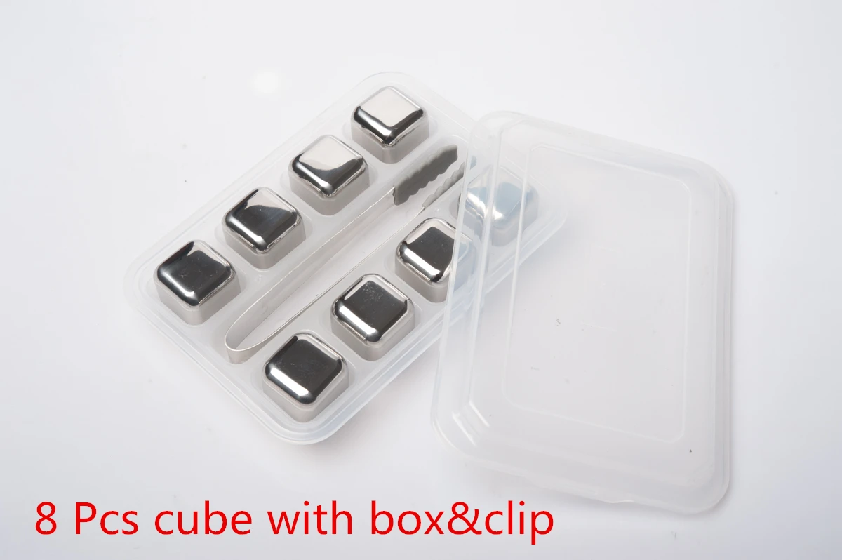 8 pcs Cube Нагрудный узор из нержавеющей стали кубики льда для Виски Бар Водка Виски охладитель пива, вина камни держатель охлаждающих кубиков в коробке чиллер инструменты - Цвет: 8 pcs Cube
