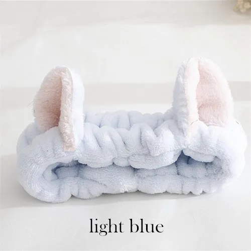 Light blue OMG Logo, Женская повязка для волос с бантом-бабочкой, для мытья лица, для макияжа, фланелевая Мягкая повязка на голову, повязки на голову для девочек, головные уборы, аксессуары для волос - Цвет: Light blue
