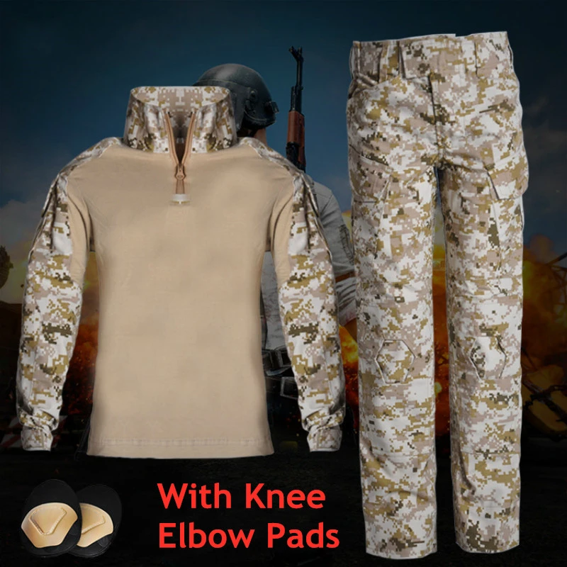 Desert With Pads Детская камуфляжная тренировочная одежда, костюм для детей, для улицы, CS, поля, кемпинга, охоты, военная Боевая форма, тактическая рубашка, штаны - Цвет: Desert With Pads