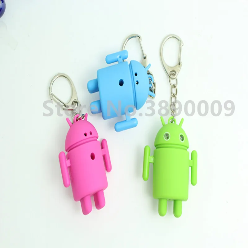

3 color new Android robot LED keychain sound and glow promotional gifts handbag pendant mini flashlight keychain