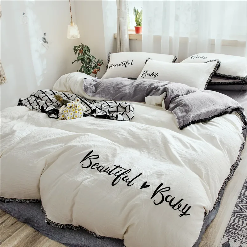 4 шт Помытый хлопок стиль принцессы однотонный модный белый с дизайном Aphanbet