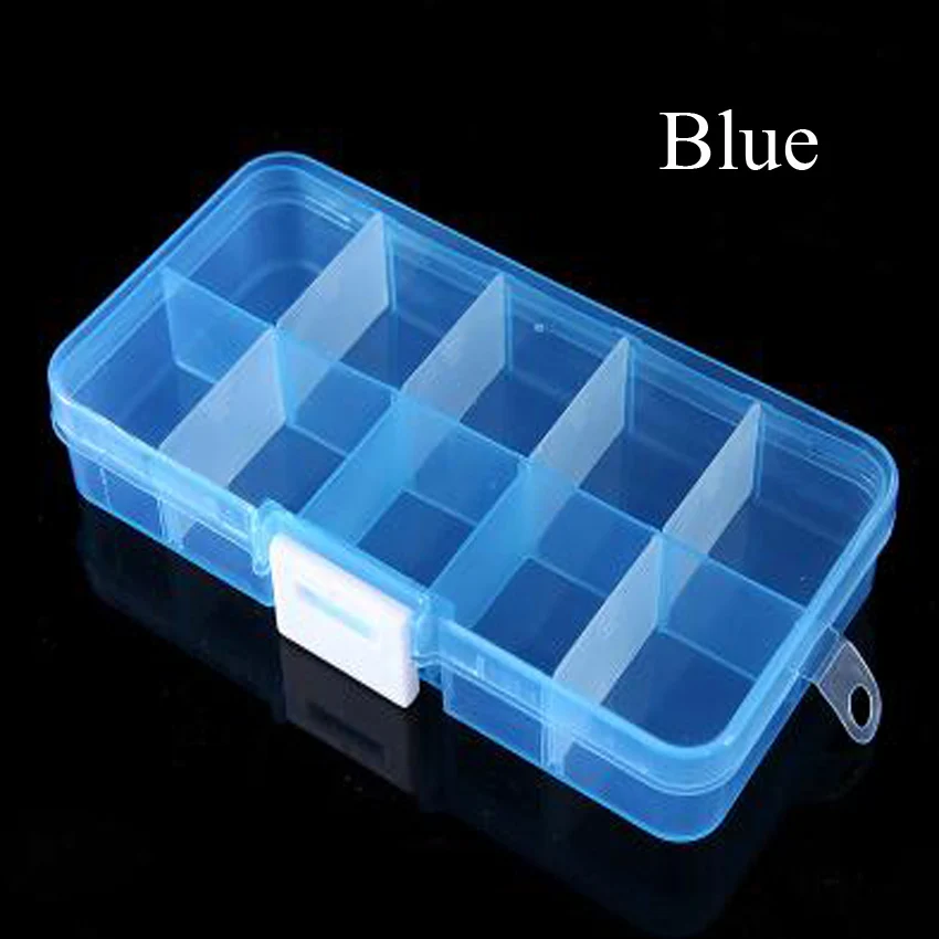 Blue 1 шт. Многоцветный 10 слотов ячеек портативный ящик для ювелирных изделий контейнер кольцо электронные части винтовые шарики коробка для хранения компонентов - Цвет: Blue