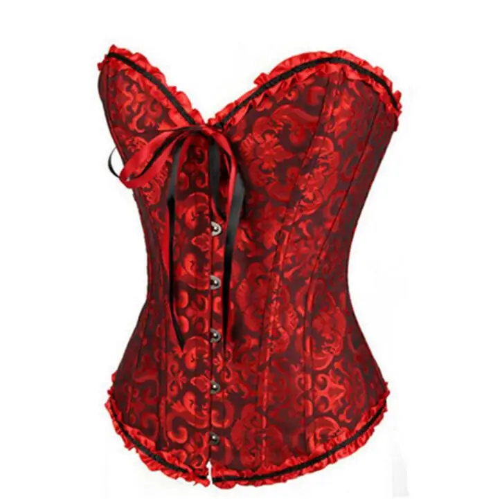 Bodyshaper Корректирующее белье талии упражнения Корсеты S~ 6XL Для женщин сексуальный корсет парчи цветочный топ-бюстье Кружево спина белье - Цвет: Бургундия