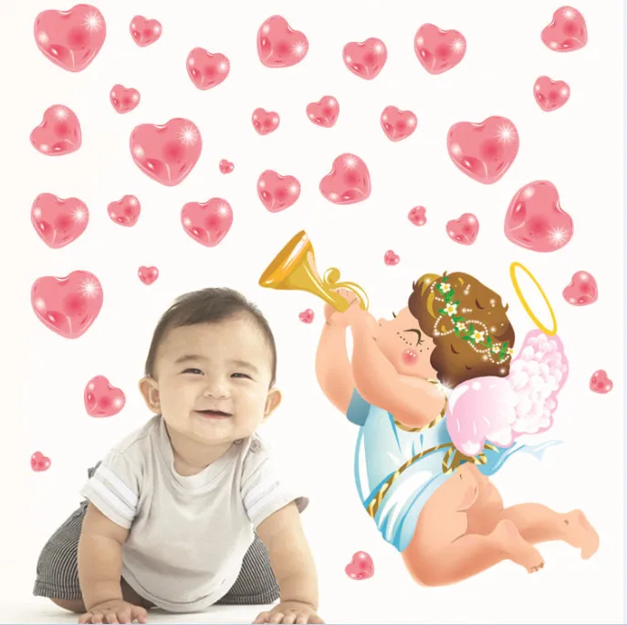 Розовая Наклейка на стену в виде Купидона с мультяшным рисунком украшение для