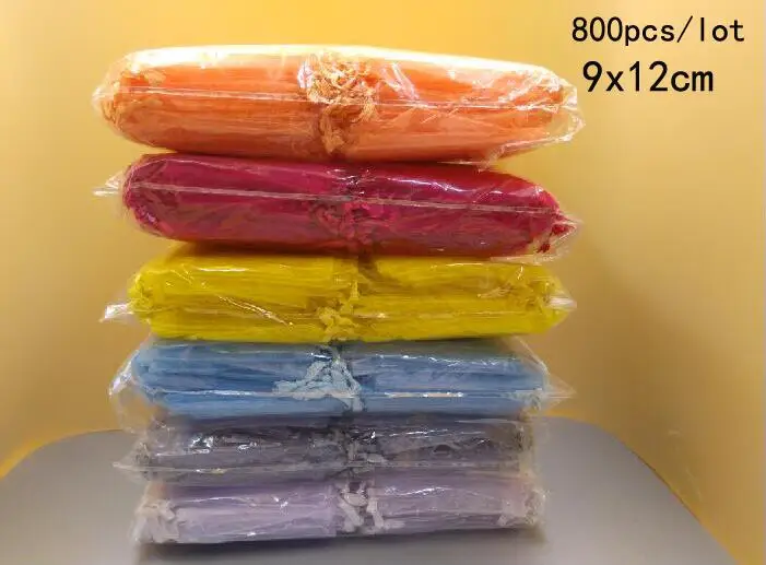 Оптовая продажа 800 шт./лот 9x12 см Сумка из органзы маленькие мешочки для упаковки