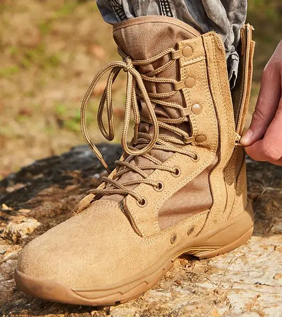 

Spring Mens Army Tactical Boots Fashion Style Comfortable Cow suede desert combat boot Ankle-up army boots with zipper