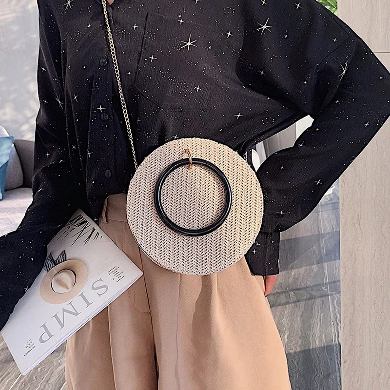 Новая соломенно вязаная маленькая круглая сумка Корейская версия трикотажная
