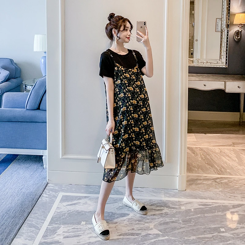 Платье для беременных Новинка лета 2019 Корейская футболка с короткими рукавами