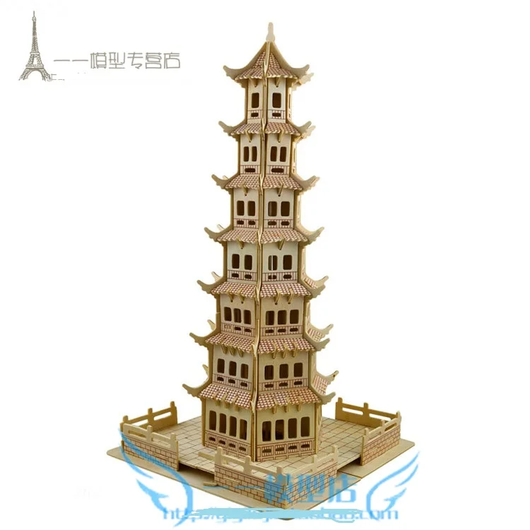 wooden toy 3D building model puzzle hand work assemble game woodcraft construction kit Chinese ancient leifeng tower pavilion 1p | Игрушки и