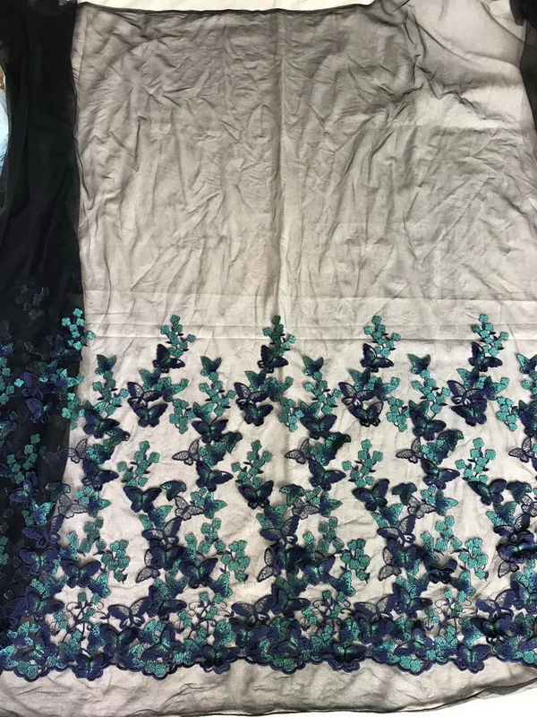 LASUI 1 yard X0530 handmade clothing skirt dress Dark purple + green High-end 3D butterfly flower embroidered lace fabric | Дом и сад
