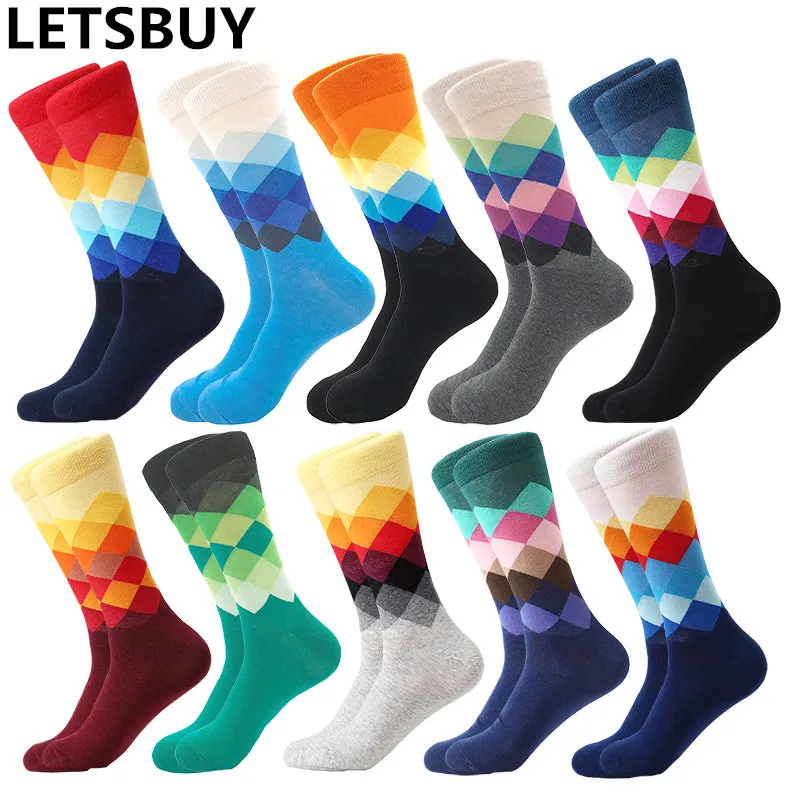 

LETSBUY мужские Красочные повседневные креативные деловые короткие носки из чесаного хлопка в полоску клетчатая геометрическая решетка стиль
