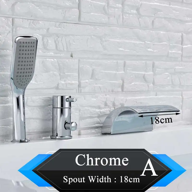 Chrome Faucet A Палубное крепление хром водопад смеситель для ванны с одной ручкой широкий Водопад Носик Смеситель для ванны выдвижной ручной душ широко распространенный 3 отверстия - Цвет: Chrome Faucet A