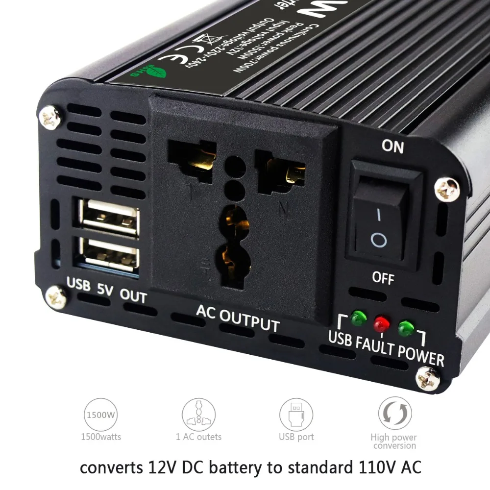 Мощность преобразователь DC 12 В к AC 220 700 Вт пик 1500 50 Гц синусоида инвертор С 3 1 2USB