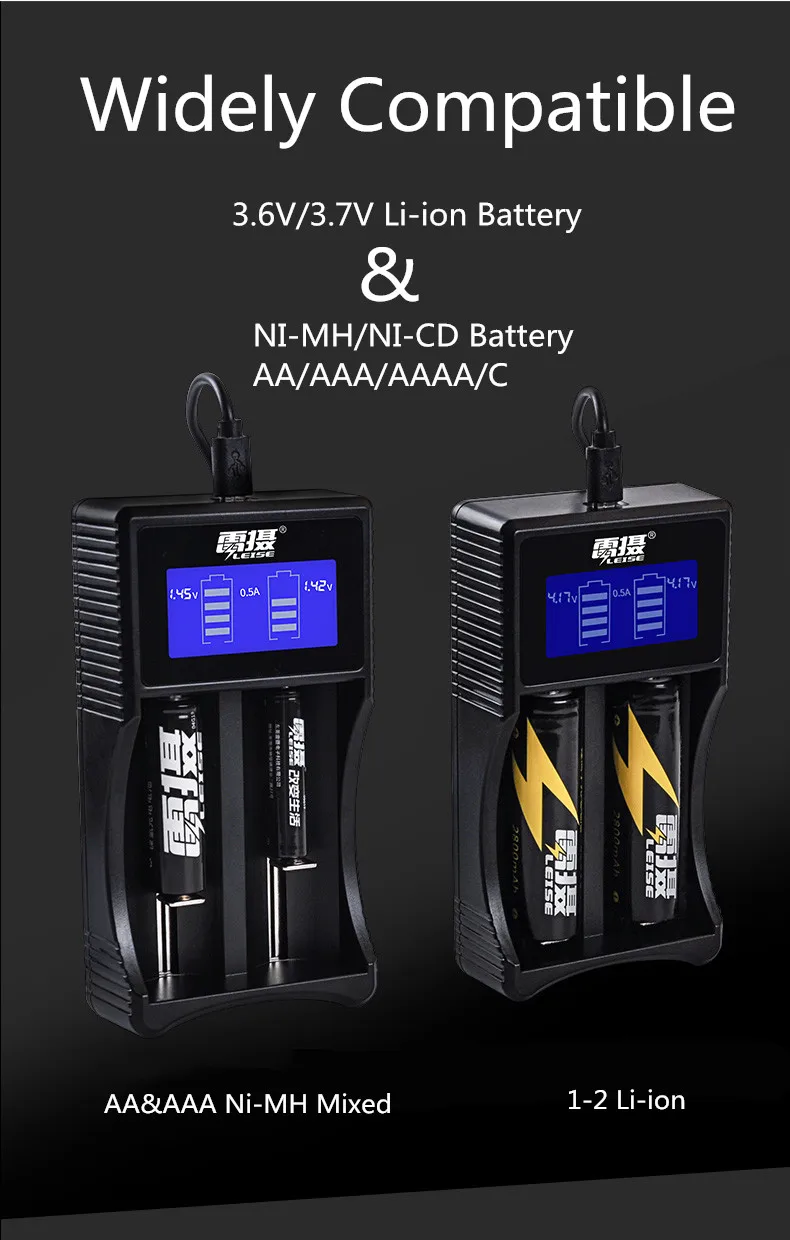 Универсальное зарядное устройство для 18650 AA AAA 4,2 V 1,2 V Ni-MH литий-ионная аккумуляторная батарея Leise 218A USB кабель ЖК-дисплей