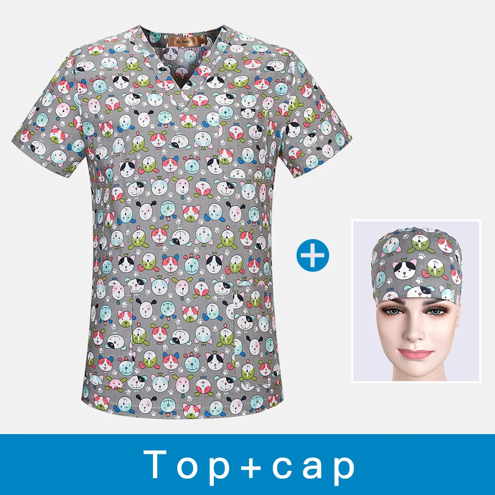 Unisex Medical scrubs nurse uniform Dentistry pharmacist work clothes pet doctor workwear spa uniforms surgical cap+mask women