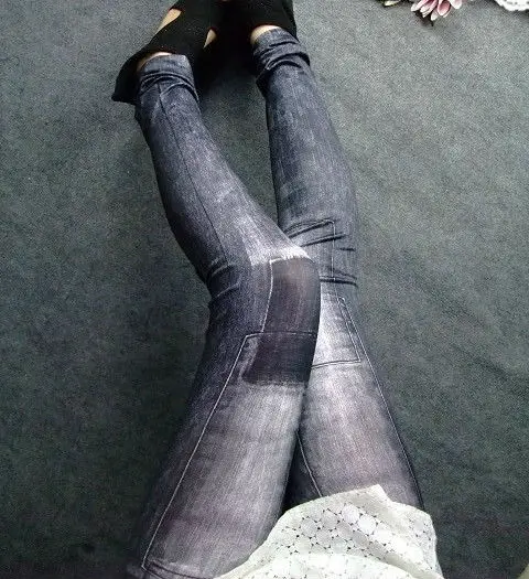 Женские сексуальные джинсовые брюки обтягивающие черные колготки скинни с