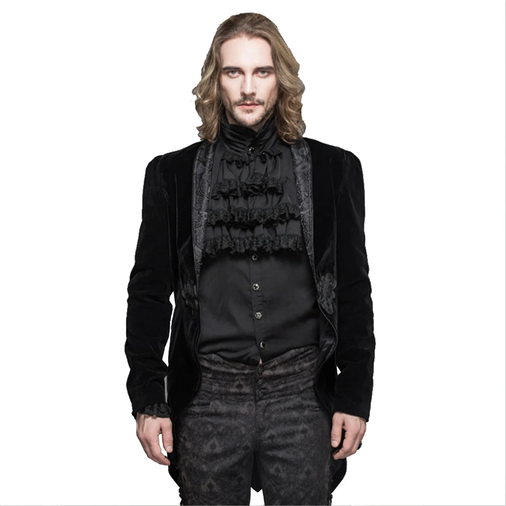 Мужская приталенная куртка в стиле стимпанк красная черная Свадебная с хвостом