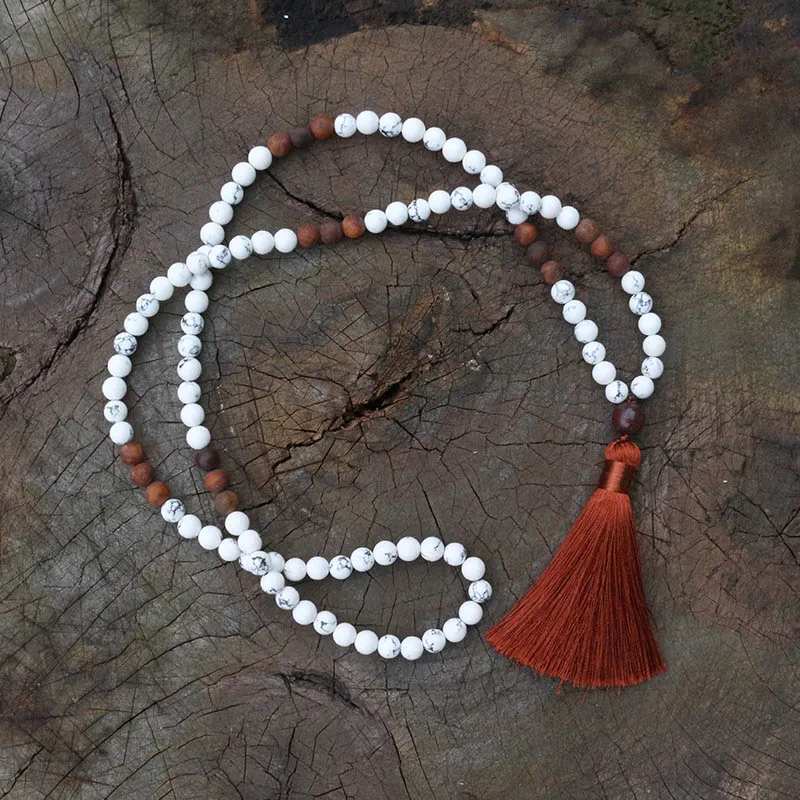 8 мм Howlite, античный оникс, JapaMala ожерелье, ювелирные изделия для йоги, чакра камни мала, буддистская мала молитвенная бусина, 108 Мала Бусы