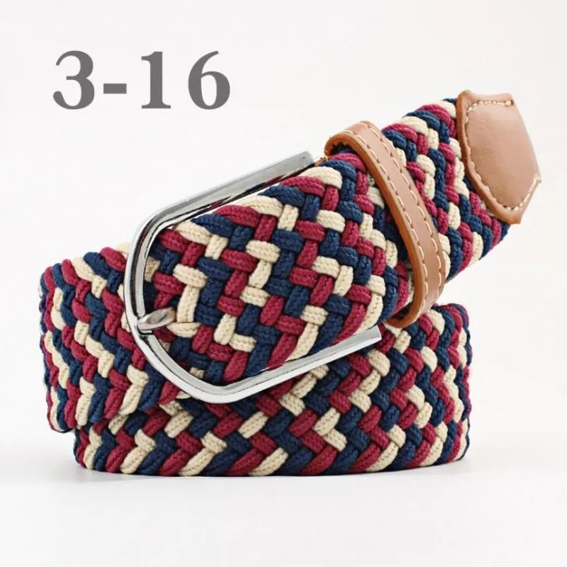 Beige Blue Red Эластичный пояс, вязаный пояс из парусины, декоративный пояс, женский ремень с пряжкой, для женщин и мужчин, для взрослых, на каждый день, высокое качество, мода - Цвет: Beige Blue Red