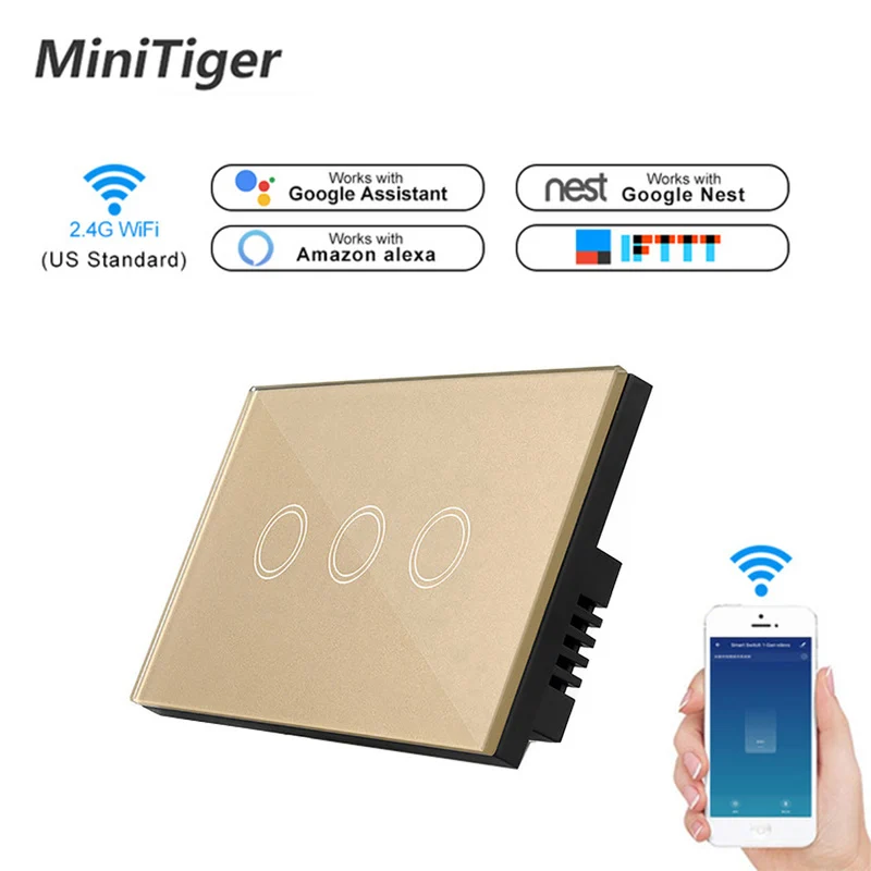 Minitiger US стандартный wifi умный сенсорный выключатель приложение беспроводной