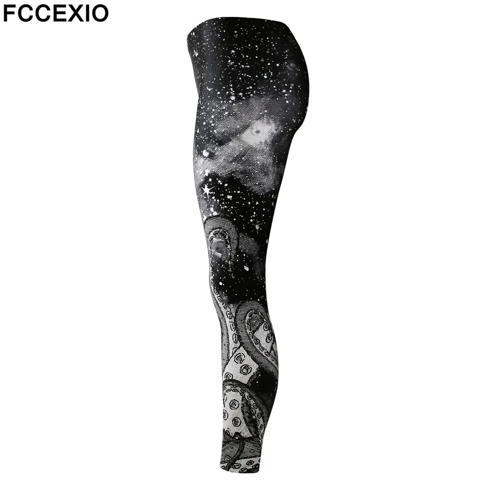 Леггинсы FCCEXIO женские для фитнеса цифровая печать тонкая эластичная большого