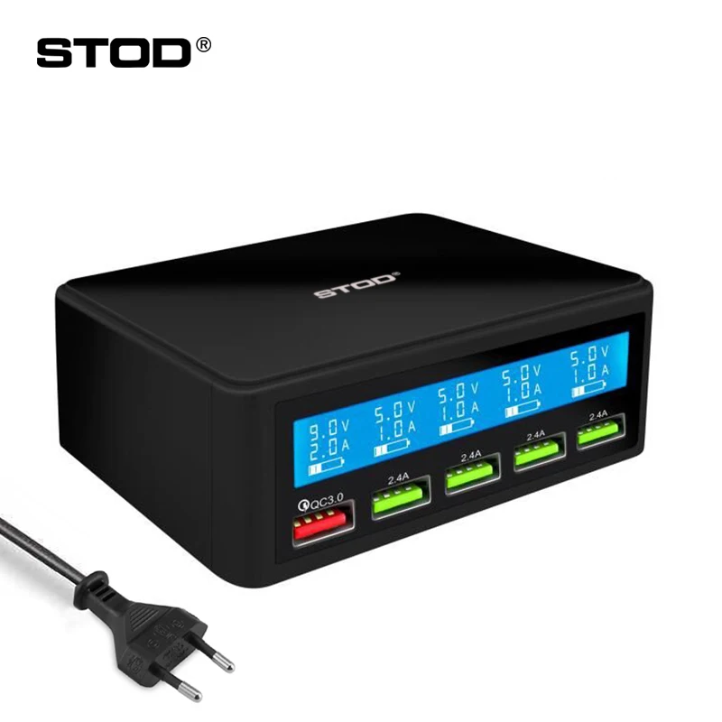 Европейский Союз (ЕС) STOD 5 портов USB зарядное устройство 50 Вт светодиодный дисплей Быстрая зарядка 3,0 зарядка для iPhone iPad samsung huawei Nexus Mi QC3.0 адаптер питания - Тип штекера: Европейский Союз (ЕС)