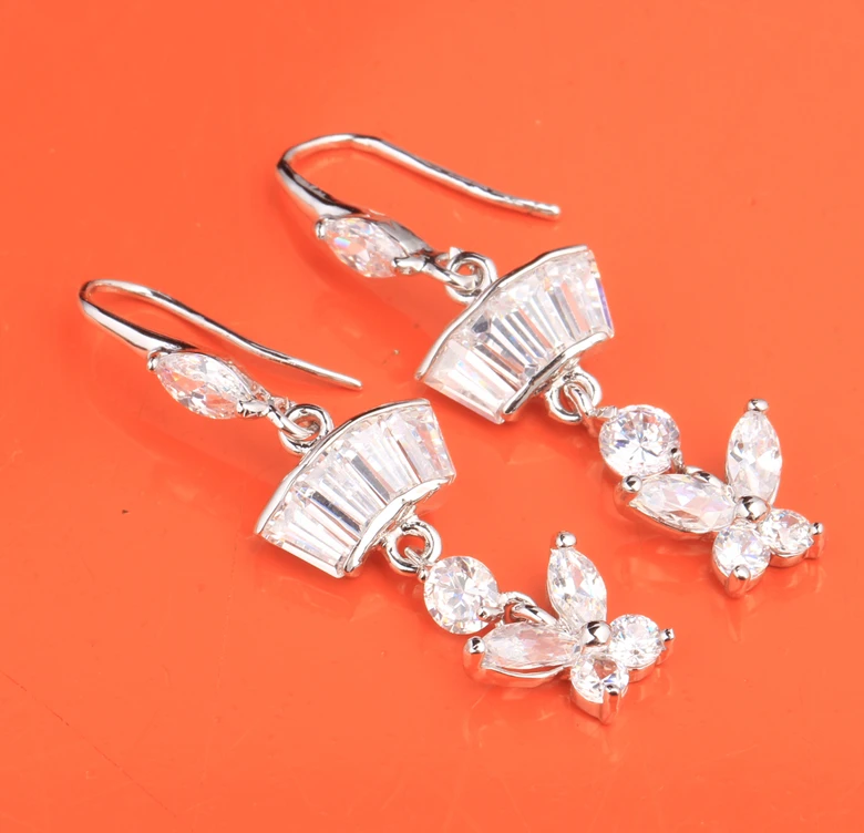 Бабочка белый кубического циркония прозрачные камни 925 серебро Модные украшения