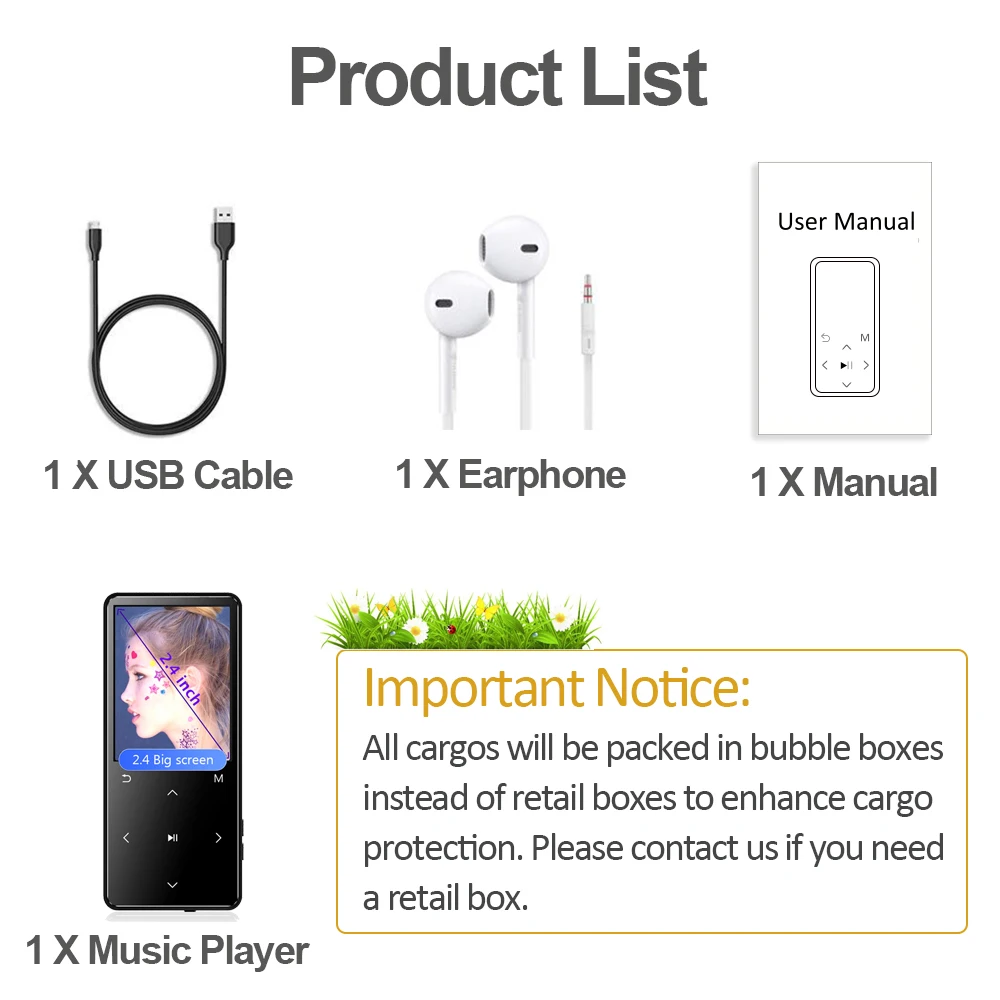 MP3 плеер с Bluetooth, fm-радио, динамик, наушники с сенсорными клавишами, экран 2,4 дюйма, HiFi, Walkman, спортивный MP 3 Flac музыкальный плеер для детей