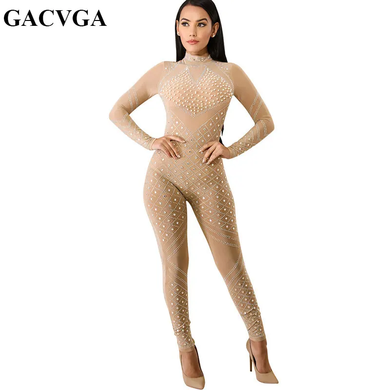 GACVGA блестящие Bodycon Комбинезоны для женщин Кристалл для пикантные алмаз перспектива День Рождения Праздновать