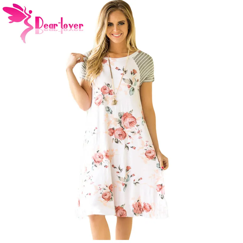 Dear Lover футболки Платья Женская Летняя туника белый фон цветочный принт А силуэт